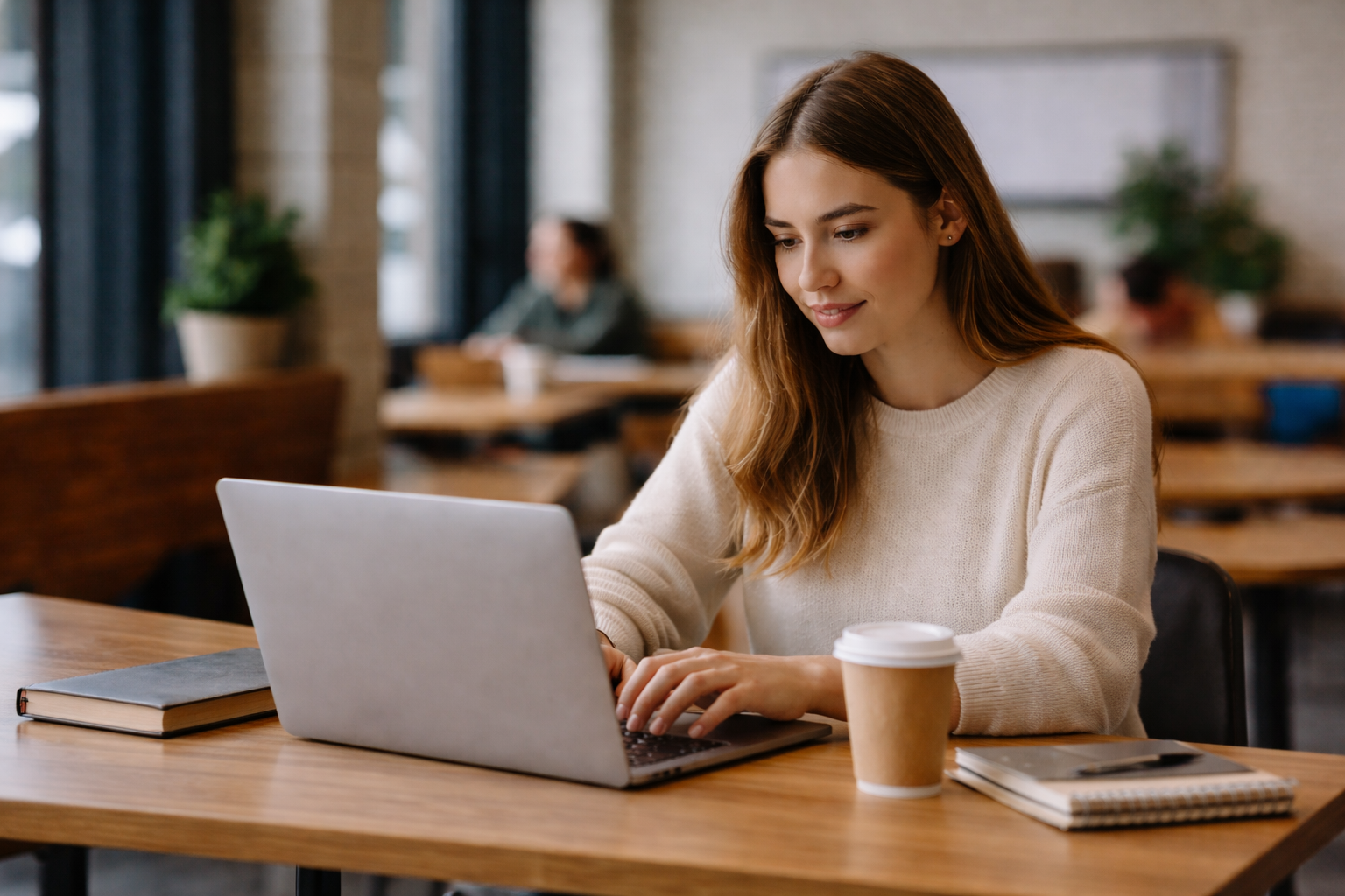 Studentin arbeitet am Laptop